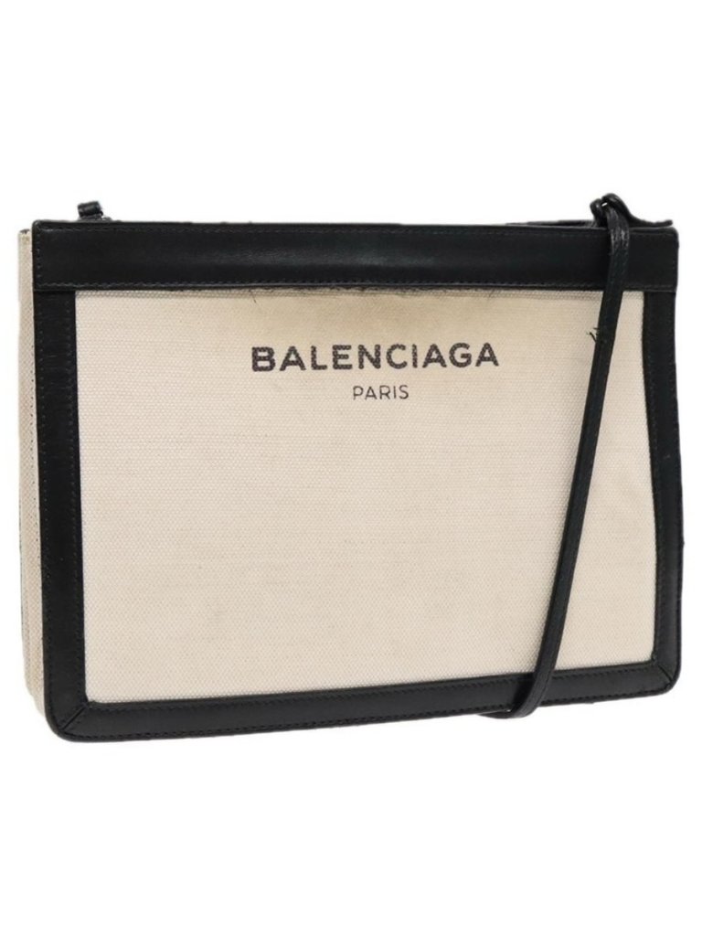 Authentic Balenciaga Shoulder Bag Canvas Silver White 339937